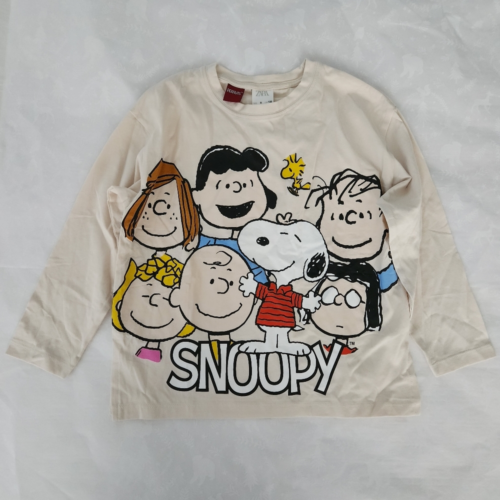 💕✨️NWT ZARA Peanuts Girls long sleeve tee shirt cream Size 8 graphic